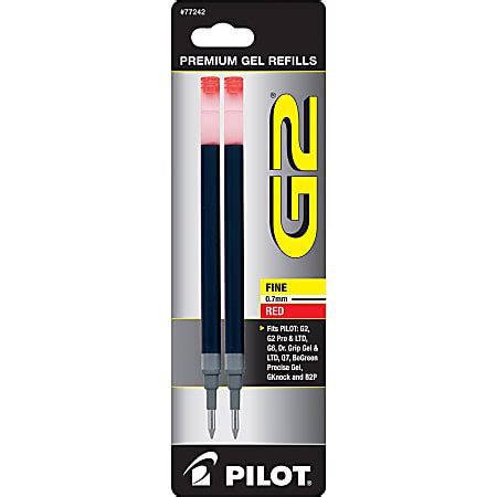 Pilot G2 Gel Ink Refills Fine Point 0.7 mm Red Ink Pack Of 2 - Office Depot