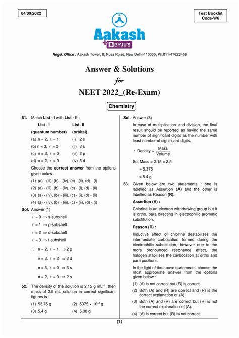 NEET-UG 2022 Re-exam - Question Paper With Solutions - 4 September Download PDF