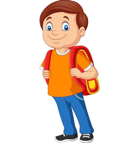 Niño de escuela de dibujos animados con una mochila | Vector Premium