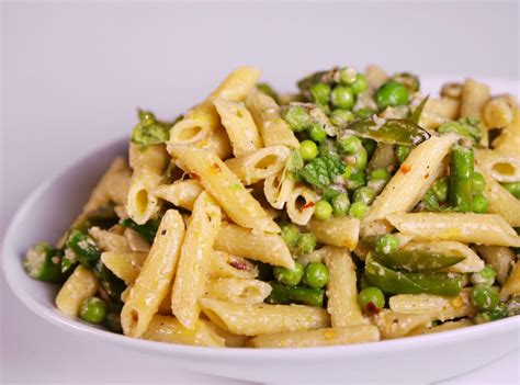 Mario Batali's Chilled Penne Pasta with Asparagus and Peas Recipe | Just A Pinch Recipes