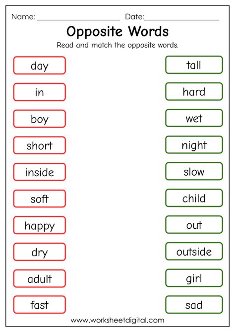 Opposite Words - Worksheet Digital