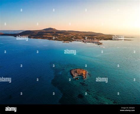 Iconic aerial view over the oldest submerged lost city of Pavlopetri in Laconia, Greece. About ...