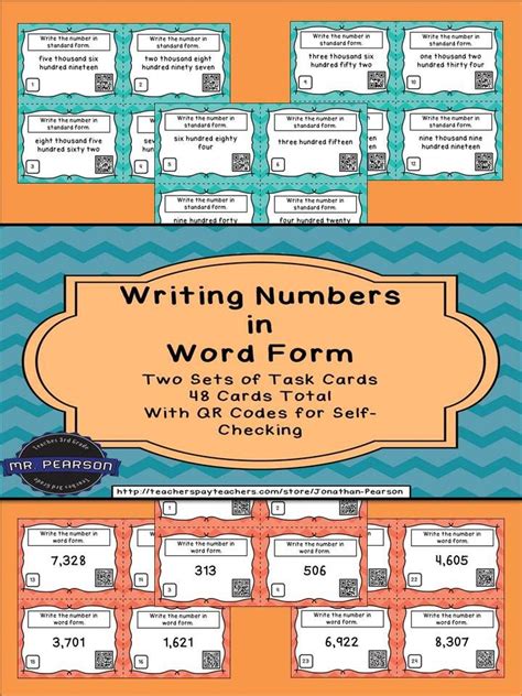 Writing Numbers in Word Form Task Cards - Two Sets 48 Cards - With QR…