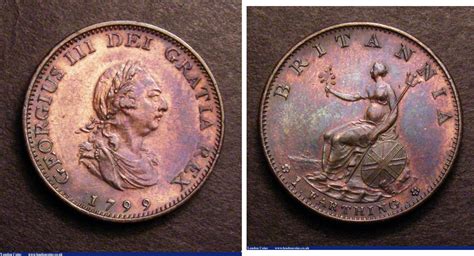 NumisBids: London Coins Ltd Auction 148, Lot 1813 : Farthing 1799 Peck 1279 AU/UNC and nicely ...