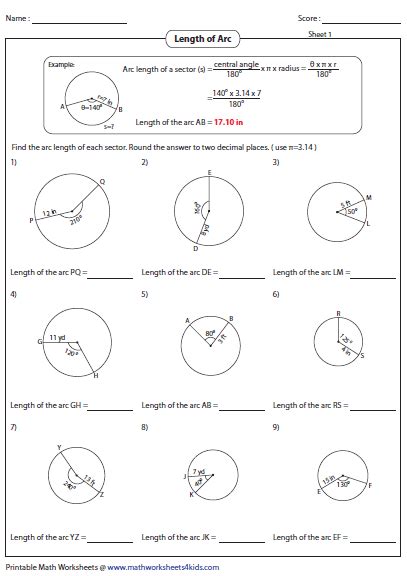 Find Arc Measure Worksheet