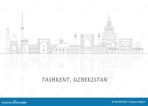 Outline Tashkent Uzbekistan City Skyline With Blue Buildings Cartoon Vector | CartoonDealer.com ...