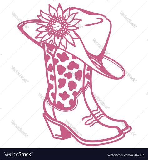 Cowboy boots and hat with flowers Royalty Free Vector Image