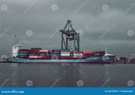 Container Ship Docking in the Port Editorial Photography - Image of ...