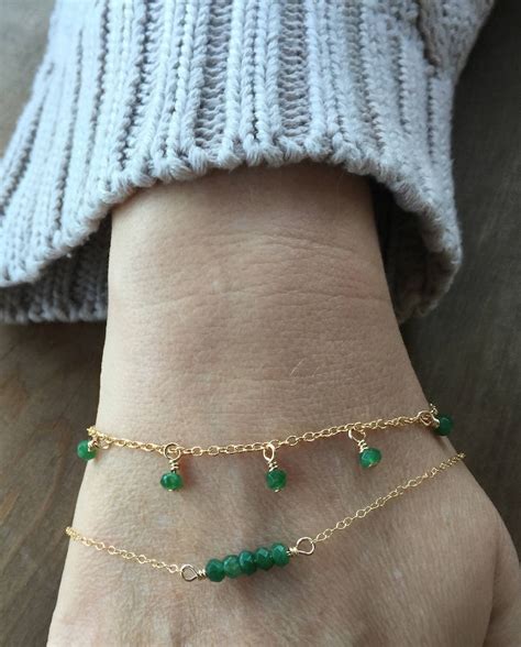 Beaded Emerald Bracelet Gold Bracelet Beaded Bracelet May | Etsy