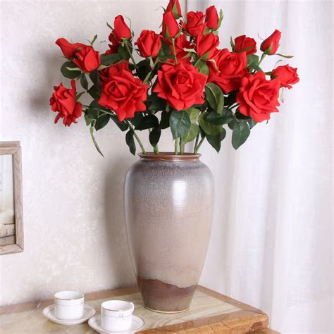 Artificial Red Roses Fake Flowers For Home Decoration Artificial Large Rose Flowers Decorative ...