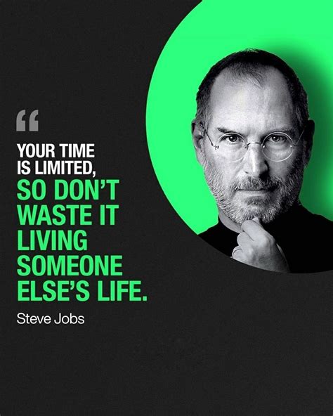 steve jobs quote on green background with black and white image in the ...
