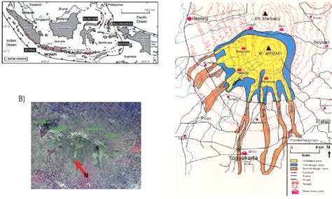 Location of the volcanoes Merapi and Merbabu. (a) Map of Indonesia; the ...