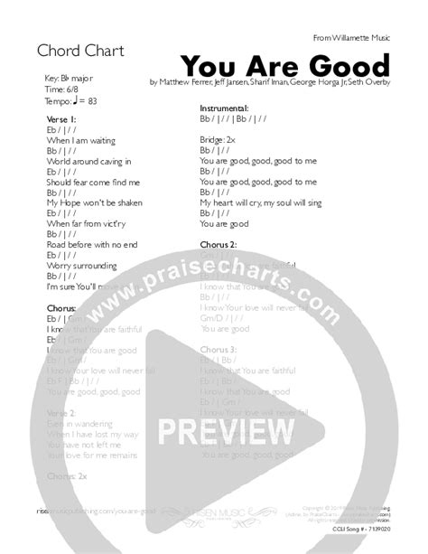 You Are Good Chords PDF (Willamette Music) - PraiseCharts