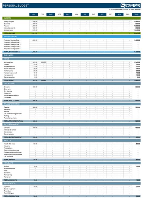 Personal Budget Spreadsheet | Free Template for Excel