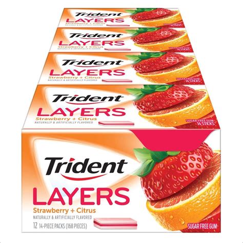 Trident Layers Strawberry + Citrus Sugar Free Gum - 12 Packs (168 Pieces Total) - Walmart.com ...