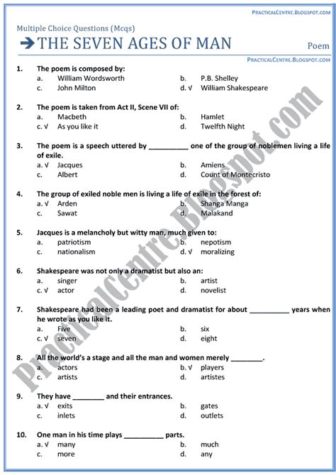 The Seven Ages of Man (Poem) - MCQs - English XII - Practical Centre