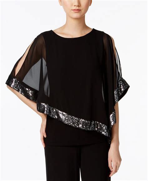 MSK Sequined Chiffon Asymmetrical Blouse - Macy's | Asymmetrical blouse ...