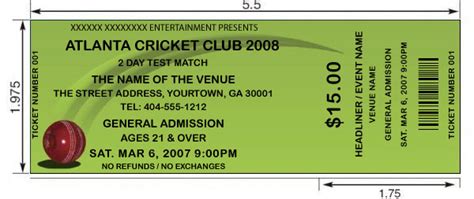 Cricket tickets. Design and print your own Cricket tickets