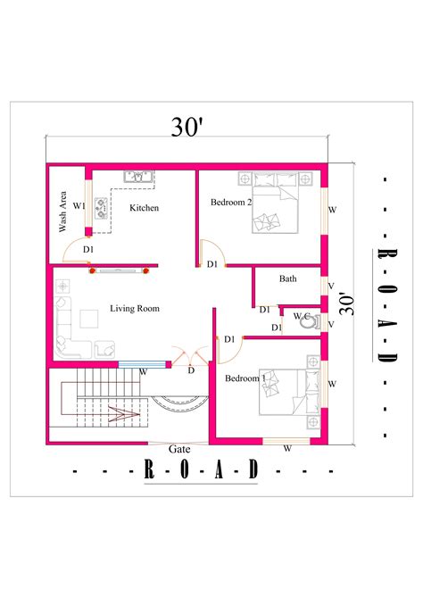 30x30 2BHK House Plan In 900 Square Feet Area. : DK 3D Home Design