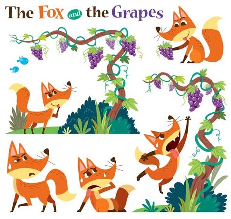 Set Of The Fox And The Grapes Isolated On White in 2021 | Valentines ...