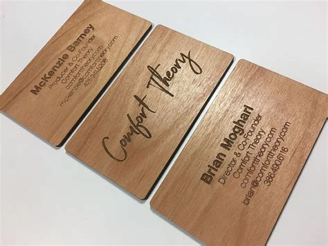 Wood business cards laser engraved on alder, maple or mahagoany for a classic look. Stan ...