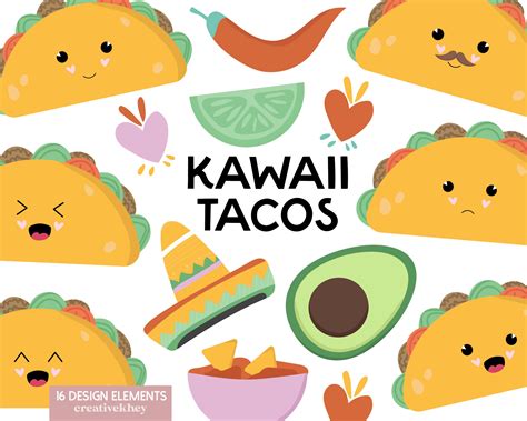 Taco Clipart, Food Clipart, Perfect Tacos, Kawaii Food, Design Elements, Art Images, Stencils ...