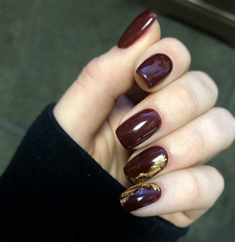 Burgundy nails with gold foil. | Burgundy nails, Maroon nails, Nexgen nails