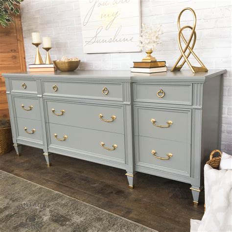 grey painted dresser with gold hardware | Refurbished furniture, Gold ...