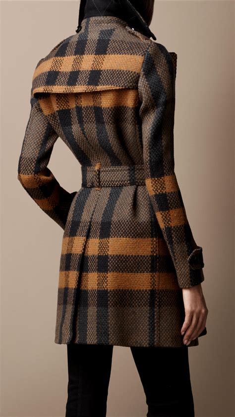 Lyst - Burberry brit Midlength Woven Check Wool Trench Coat in Orange