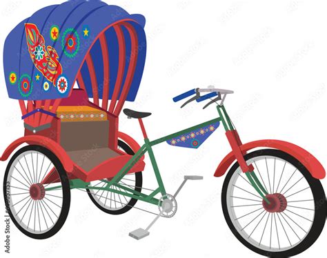 Colorful rickshaw vector illustration. Bangladeshi Rickshaw art. Tri cycle of Dhaka city. Local ...