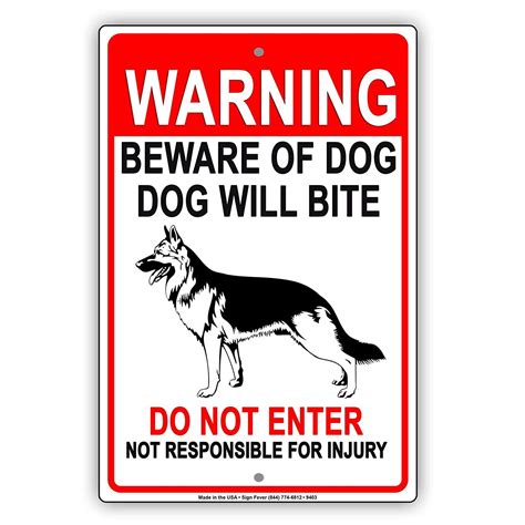 Beware Of Dog Will Bite Do Not Enter Not Responsible For Injury Notice Warning Metal Aluminum ...