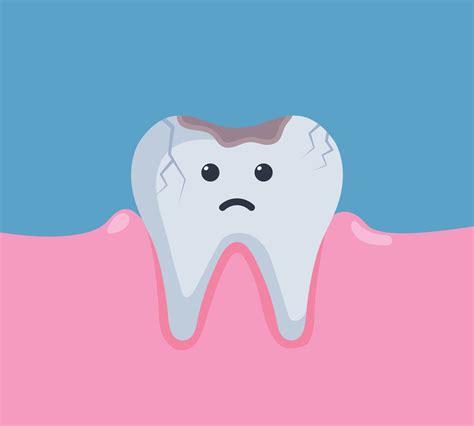 Sad painful damaged darkened tooth with hole, caries, decay, cavity. Toothache Cartoon Character ...