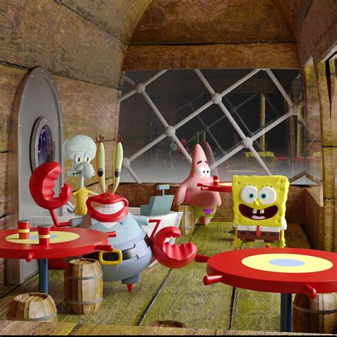 Modello 3D Il Krusty Krab con SpongeBob Patrick Star Squiddi e Mr Krabs ...