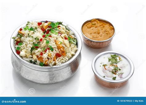 Vegetable Biryani with Raita,Indian Veg Pulav - Basmati Rice is Browned Stock Image - Image of ...