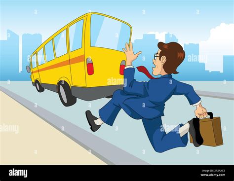 Cartoon illustration of a businessman chasing the bus Stock Vector ...