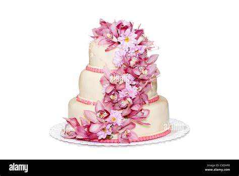 Traditional wedding cake on a white background Stock Photo - Alamy