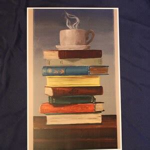 Books and Coffee Art Print From Painting Stack of Books Wall - Etsy