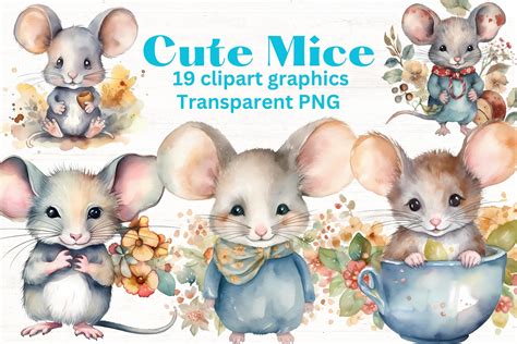 Cute Mice Clipart, Mouse Clipart Set Graphic by Mermaids Cove · Creative Fabrica