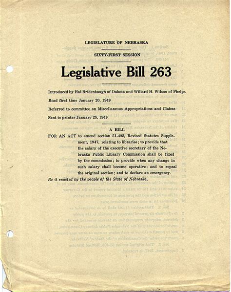 Nebraska Library Commission History - Legislative Bills Relating to Libraries