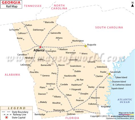 The railway map of Georgia displays the train routes of Georgia state ...