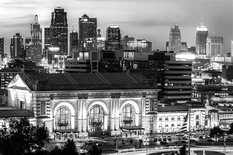 Kansas City Skyline over Union Station in Black and White Photograph by Gregory Ballos - Fine ...