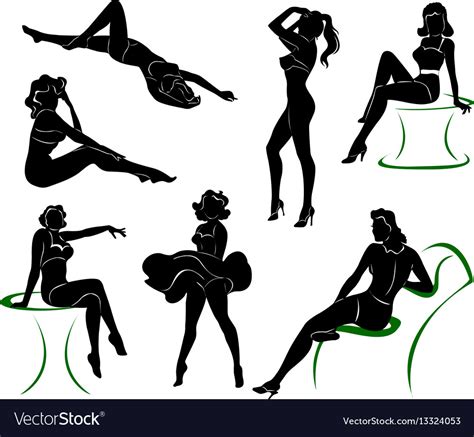 Silhouette of pin up girls Royalty Free Vector Image