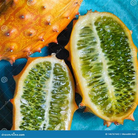 Inside of a kiwano fruit stock image. Image of pulp - 146767443