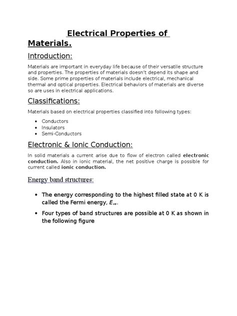 Electrical Properties of Materials | PDF | Electrical Resistivity And Conductivity | Semiconductors