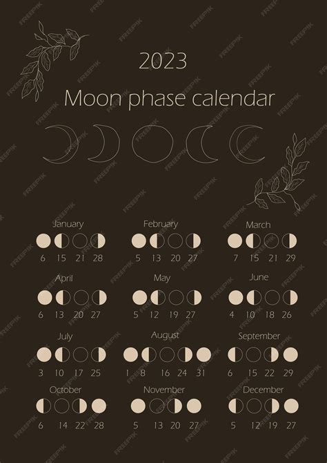 Premium Vector | Moon phases calendar 2023. waning gibbous, waxing crescent, new moon, full moon ...