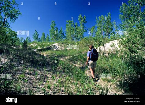 Backpacking through dunes Sandbanks provincial park Lake Ontario ...