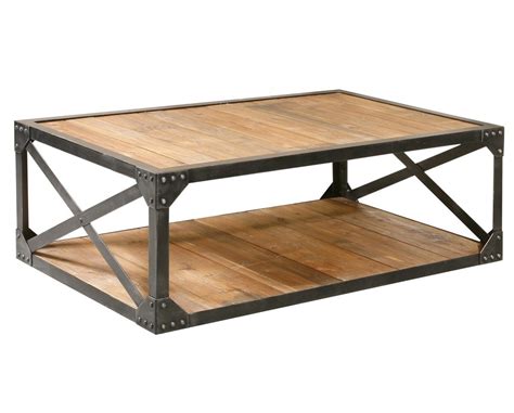 Industrial Metal and Wood Coffee 51" Table | Rectangular Cocktail Table ...