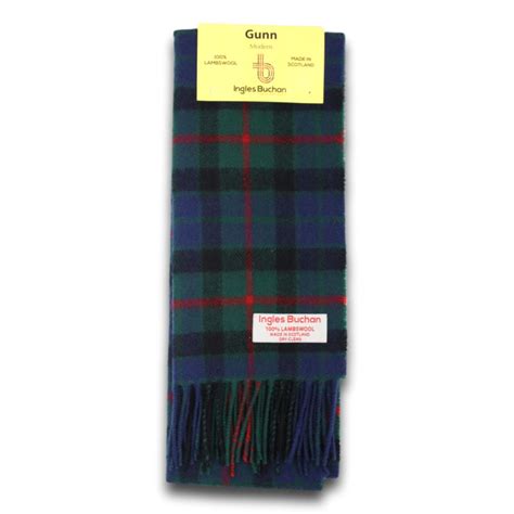 Gunn Tartan Scarf 100% Wool Scottish Plaid