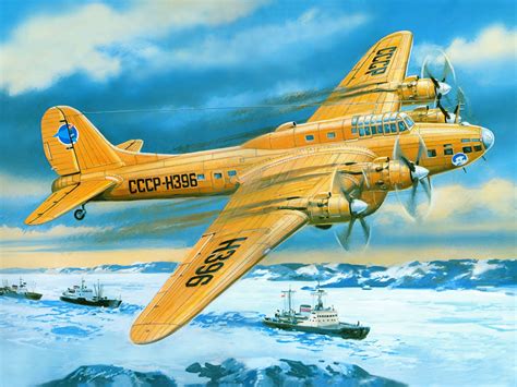 Picture Aviation Airplane Pe-8 Bomber Painting Art Flight 1600x1200