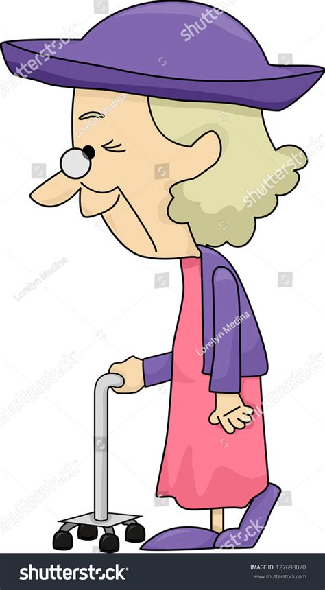 Illustration Old Lady Walking Stick Stock Vector (Royalty Free) 127698020